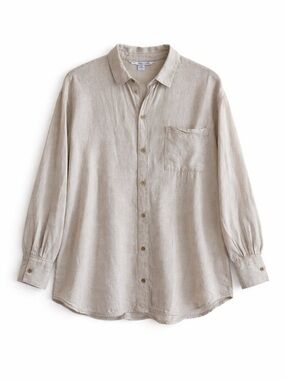 Old Navy Boyfriend Shirt Woman XLP Linen Blend Beige Button Up Relaxed Fit 2024